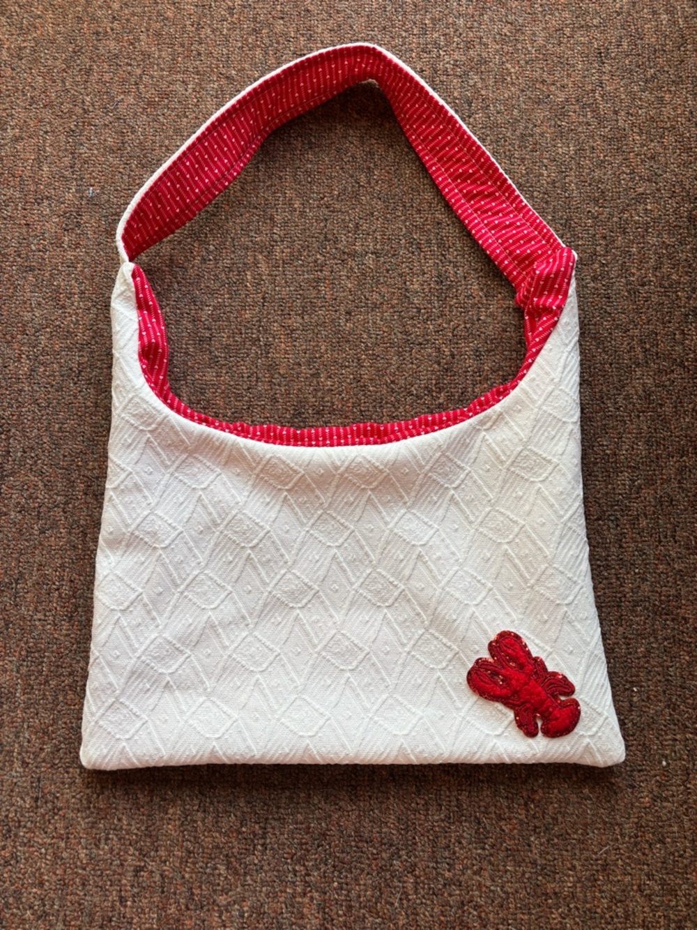 White & Red Shoulder Bag with Lobster Accent